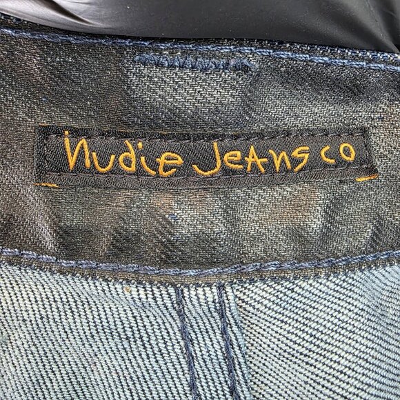 Nudie Jeans Thin Finn Jeans Mens 31x32 Black Coated Indigo Denim Italy - Picture 10 of 16